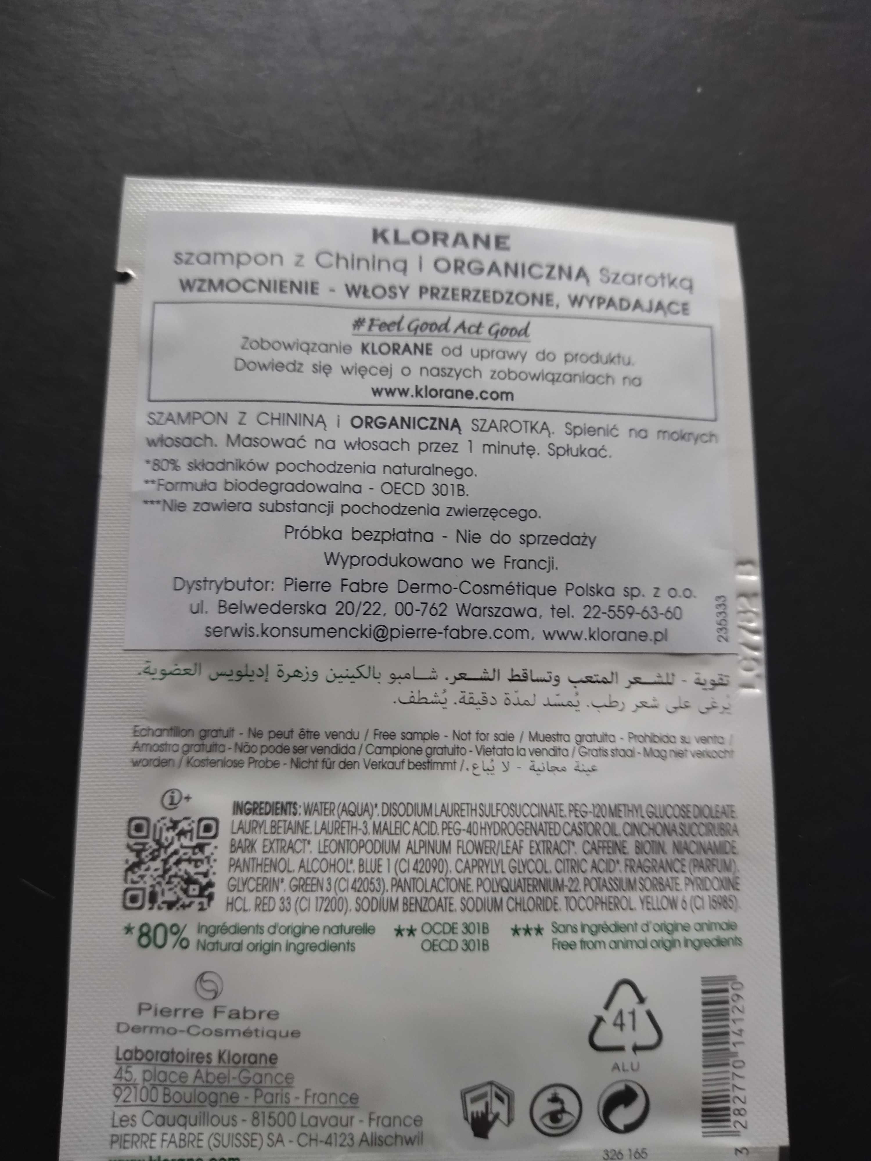 KLORANE Szampon z chininą i organiczną szarotką - wzmocnienie 70ml