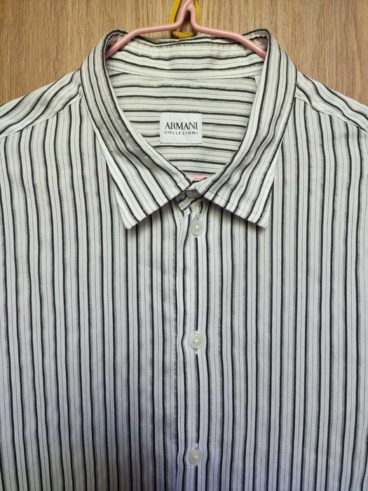 шелковая рубашка в полоску шёлк+вискоза+хлопок armani collezioni / 48р