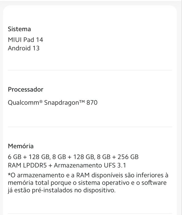 XIAOMI Pad 6 Com 1 ano de uso