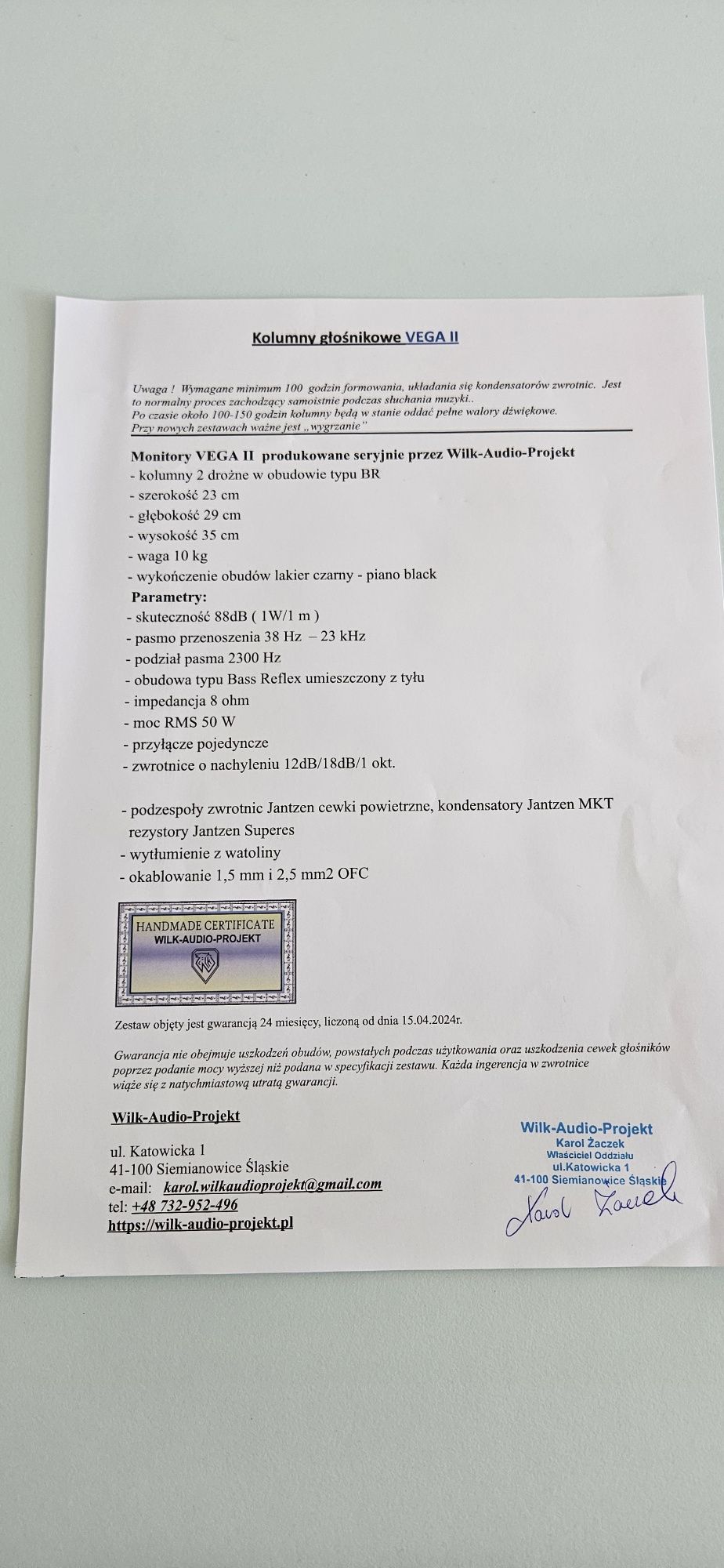 Kolumny podstawkowe / Głośniki  VEGA II Wilk Audio