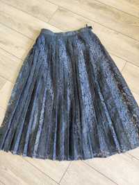 Długa czarna koronkowa spódnica plisowana r 38 M