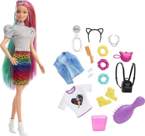 Барби Леопард Радужные волосы Barbie Leopard Rainbow Hair Оригинал