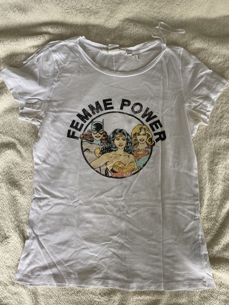 T-shirt H&M S biały z nadrukiem