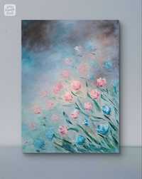 Kwiatowa harmonia obraz olej na płótnie 60x80cm kwiaty róże abstrakcja