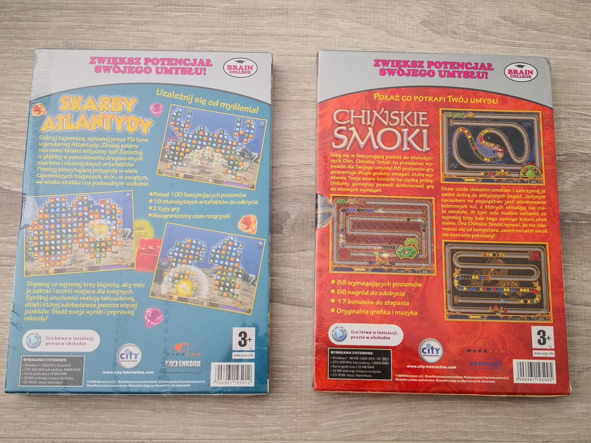 2 gry PC CD-ROM w folii : Chińskie smoki i Skarby Atlantydy