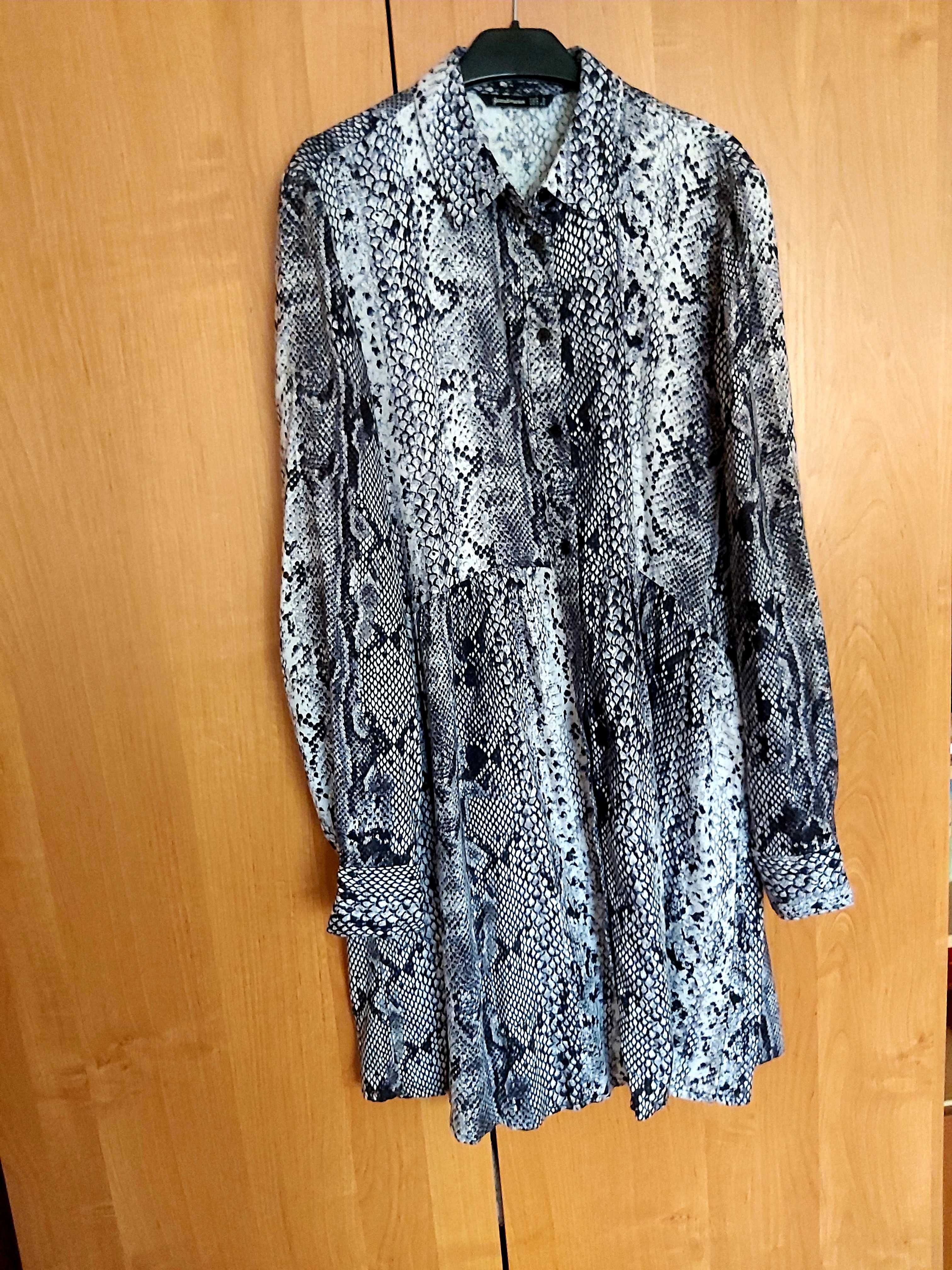 Sukienka wężowa Stradivarius wąż szaro czarny roz S oversize