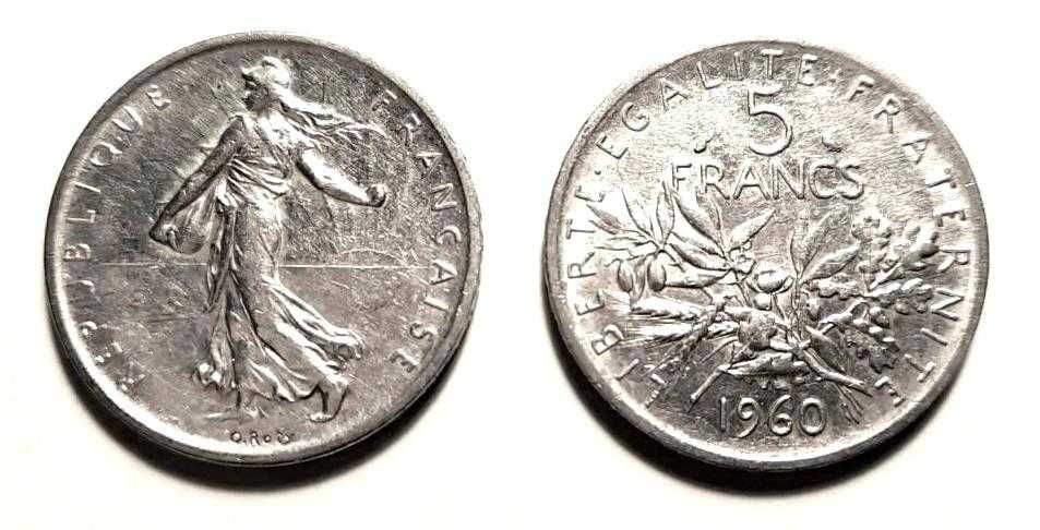 Moedas Francesas - 5 Francos (em Prata)