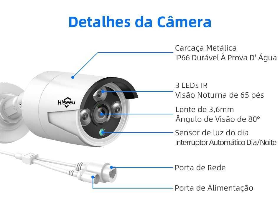Kit Video Vigilância 3MP POE • 8 Câmaras • Deteção Movimento • NOVO