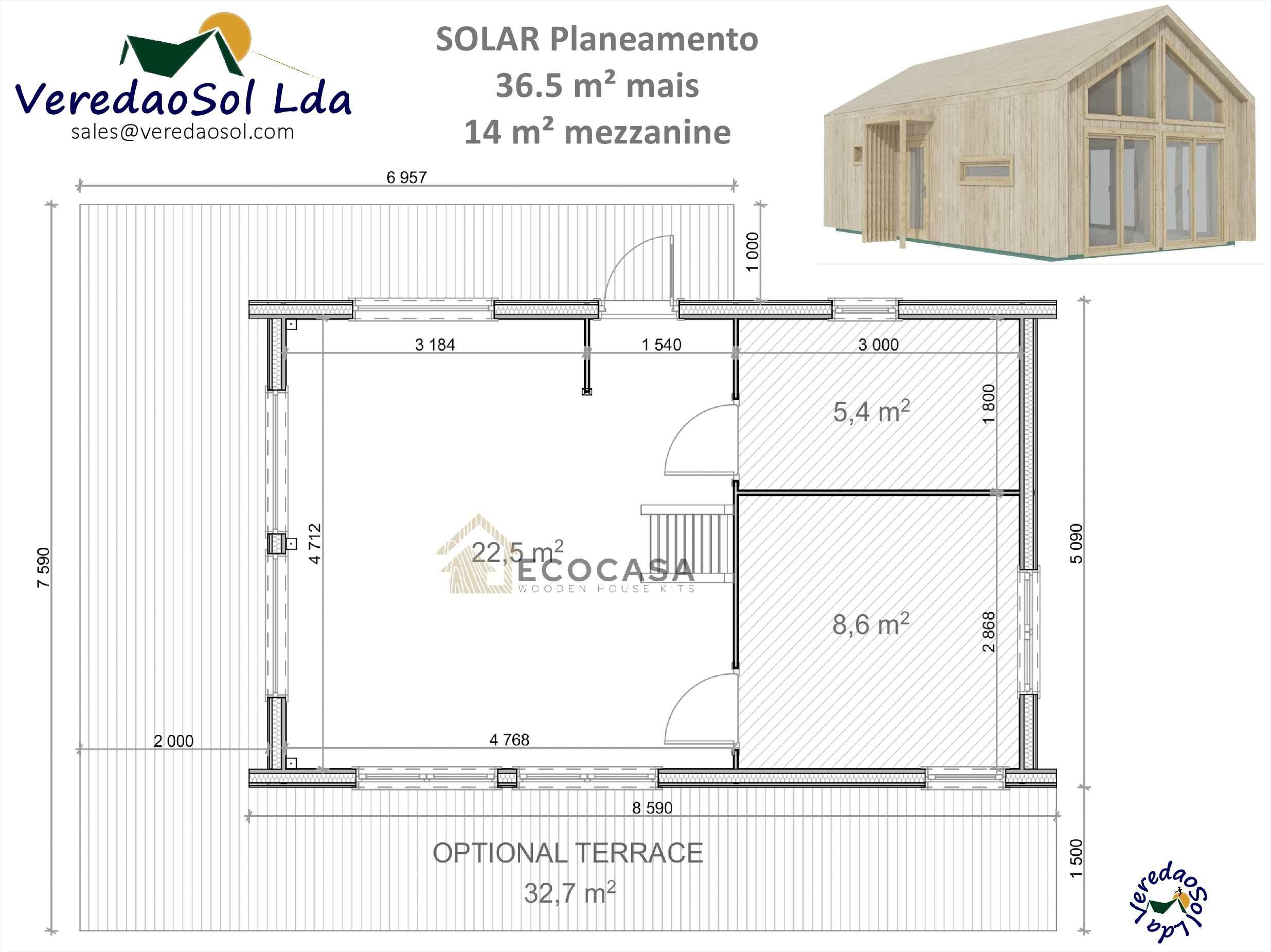 Casa Madeira SOLAR T2 50,5m² 214mm Segundaparede e isolamento telhado