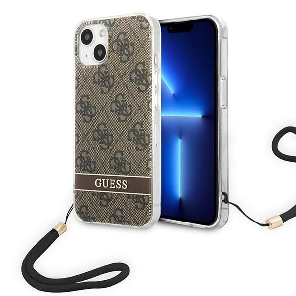 Pokrowiec na iPhone 14/15/13 6,1" Guess - Brązowy 4G Strap