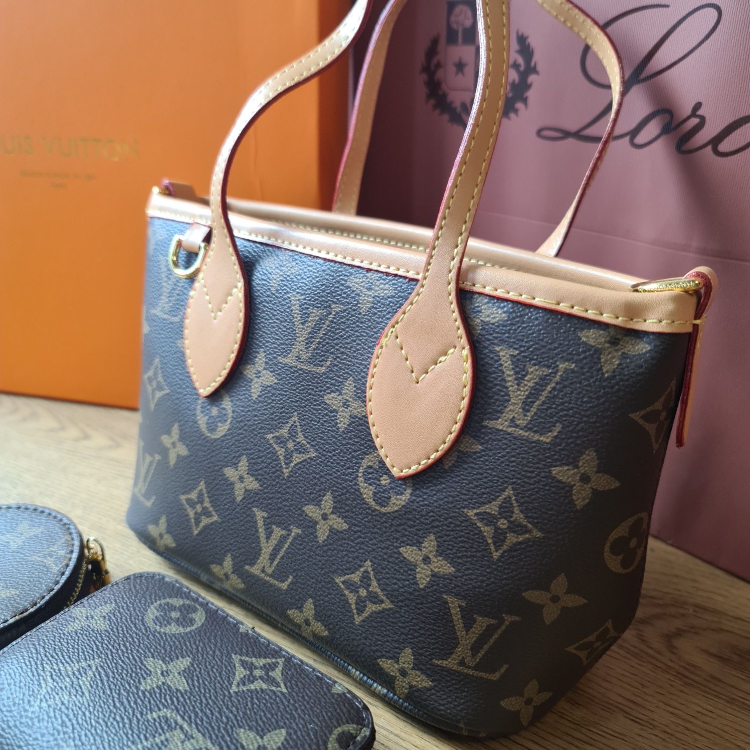 Zestaw LV Louis Vuitton z pudełkiem mini neverfull