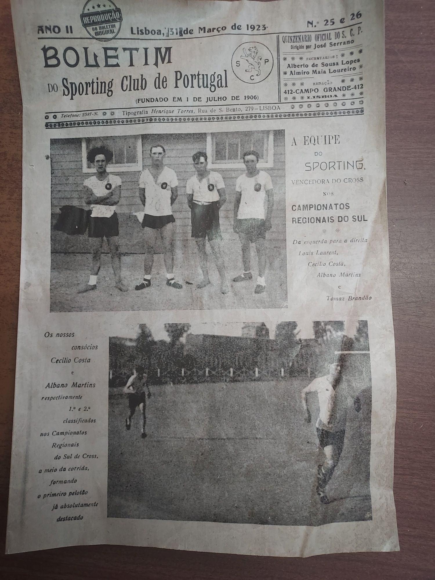 Reprodução Boletim do Sporting Clube de Portugal de 1923