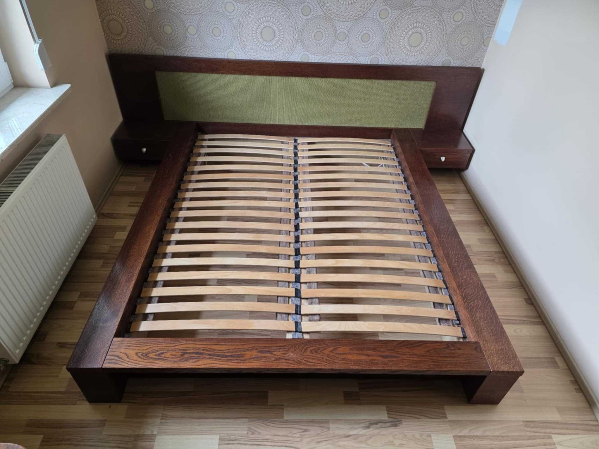 Łóżko drewniane z rattanem