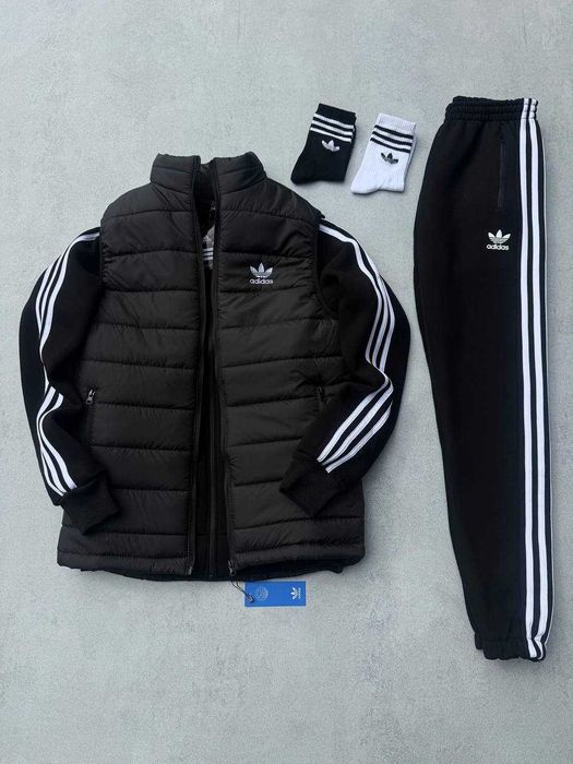 Спортивный костюм на флисе жилетка Adidas мужской зимний теплый адидас