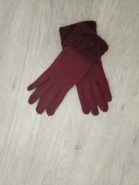 Зимові рукавички кольору марсала з утеплювачем та в'язаними елементами