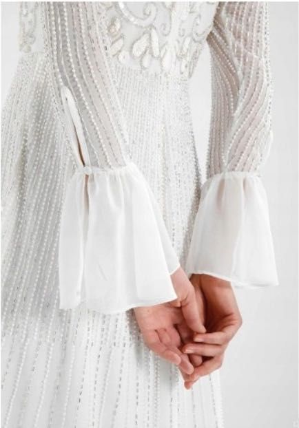 Frock&Frill sukienka koktajlowa biała ozdoby S/M