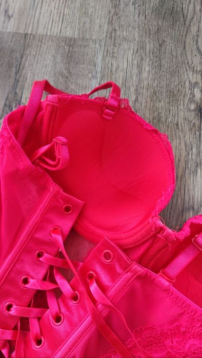 Różowy gorset neonowy wiązany Censored 75B sexy walentynki