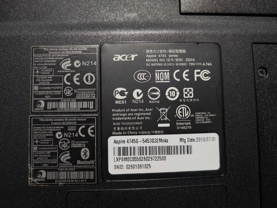Ноутбук Acer Aspire 4745G с апгрейдом