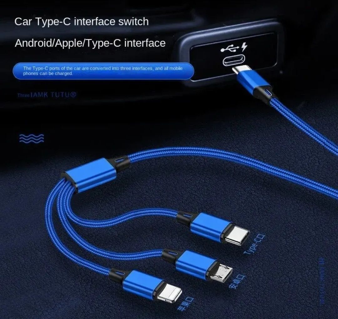 Kabel USB typu C do ładowania 3 w 1 120 cm