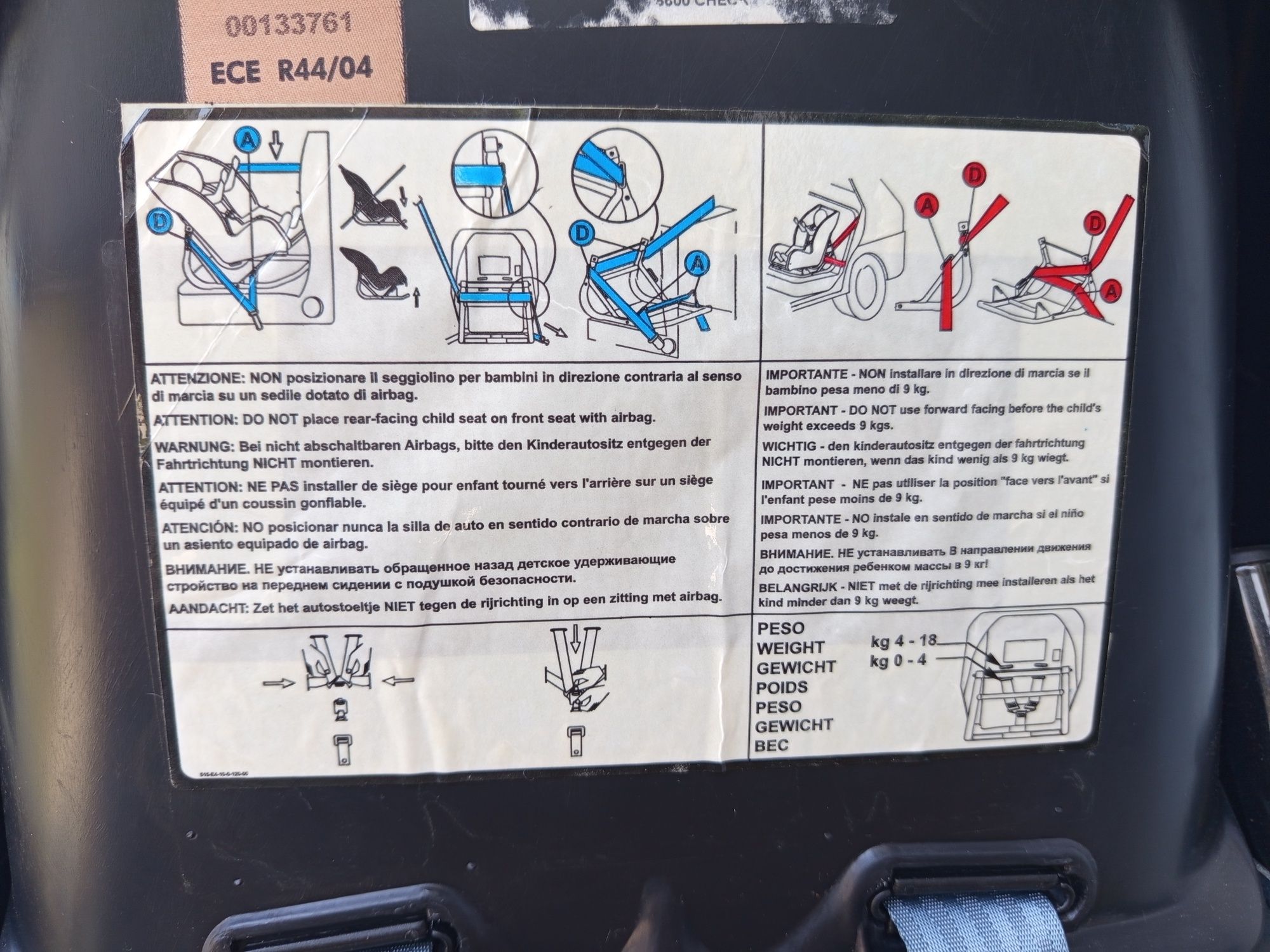 Cadeira auto Brevi 0-18 kg