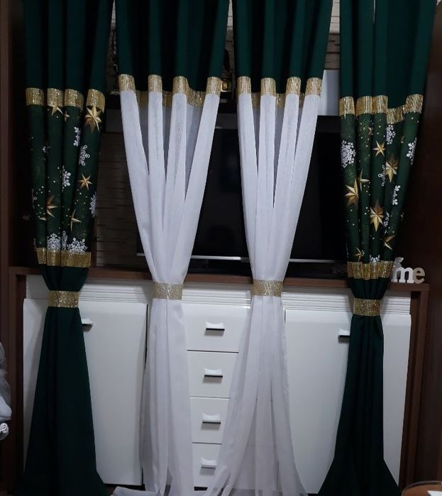 Zasłony świąteczne butelkowa zieleń