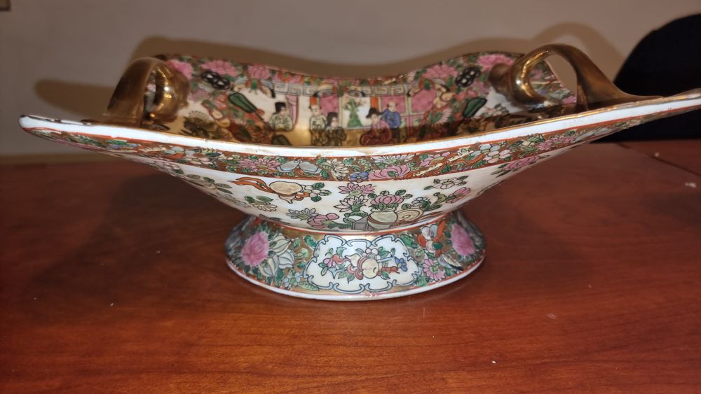 Travessa Chinesa Antiga   Rose Medallion  31 cm   Pintada à Mão