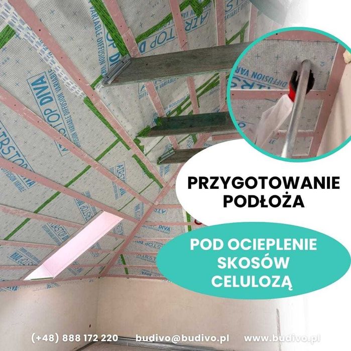 Izolacje Wdmuchiwane - Celuloza , Ocieplanie Celulozą, stropy,poddasza