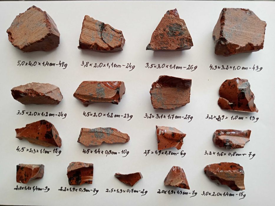 Obsydian mahoniowy Meksyk Sonora zestaw 17 sztuk duże okazy biżuteria