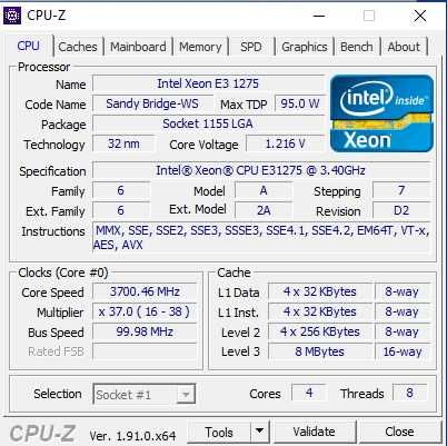 процессор Intel Xeon E3-1275 (i7-2600) s1155