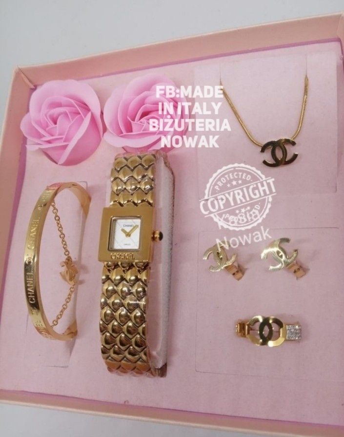 Zegarek damski Chanel zestaw prezentowy łańcuszek kolczyki pierścionek