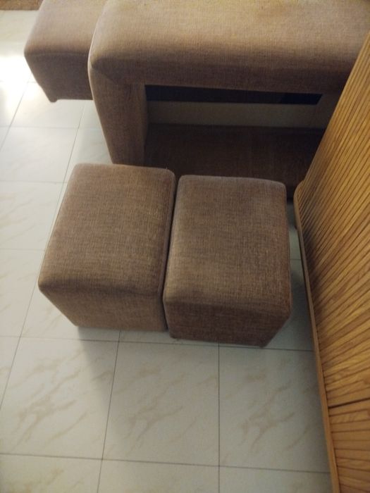 Sofá canto  pele e tecido
