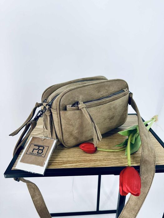 Nowa zamszowa torebka damska listonoszka khaki taupe beż