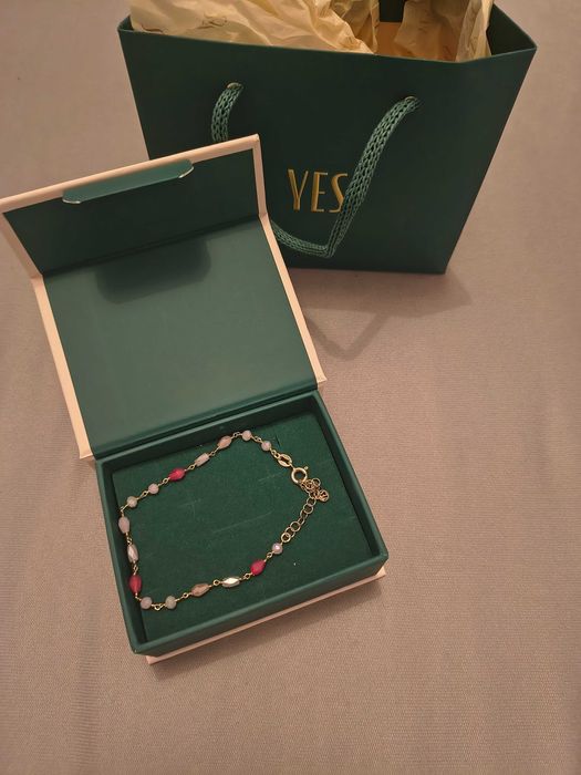 Bransoletka srebrna pozłacana YES