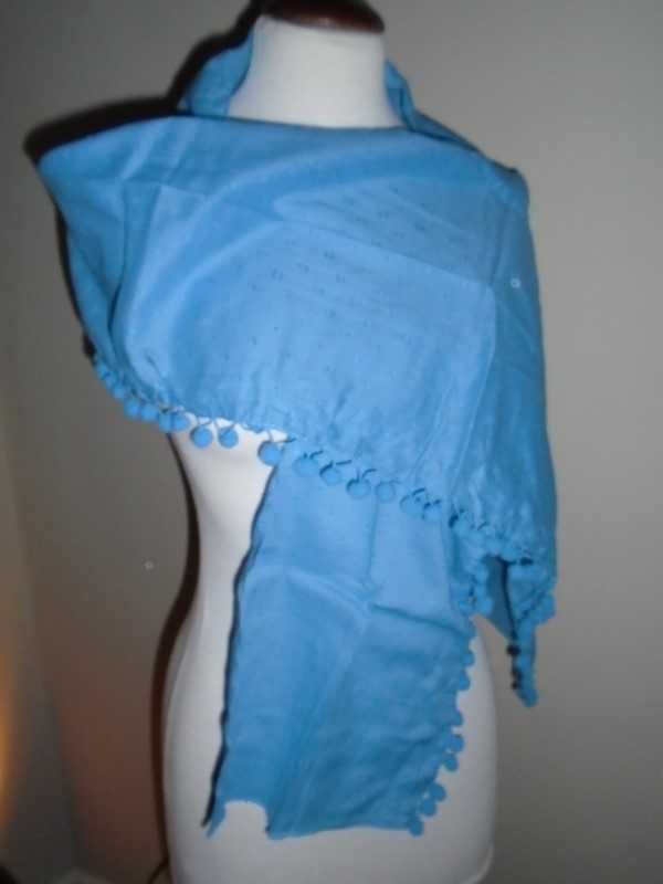 Lenço / écharpe azul com bolinhas