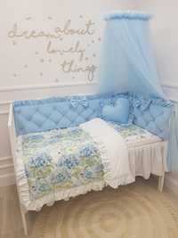 Ochraniacz do łóżeczka z falbankami 120x30, 60x30 VITKAME - niebieski