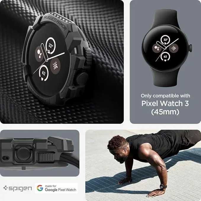 Чехол Spigen Rugged Armor для Pixel Watch 3 45mm Matte Black
