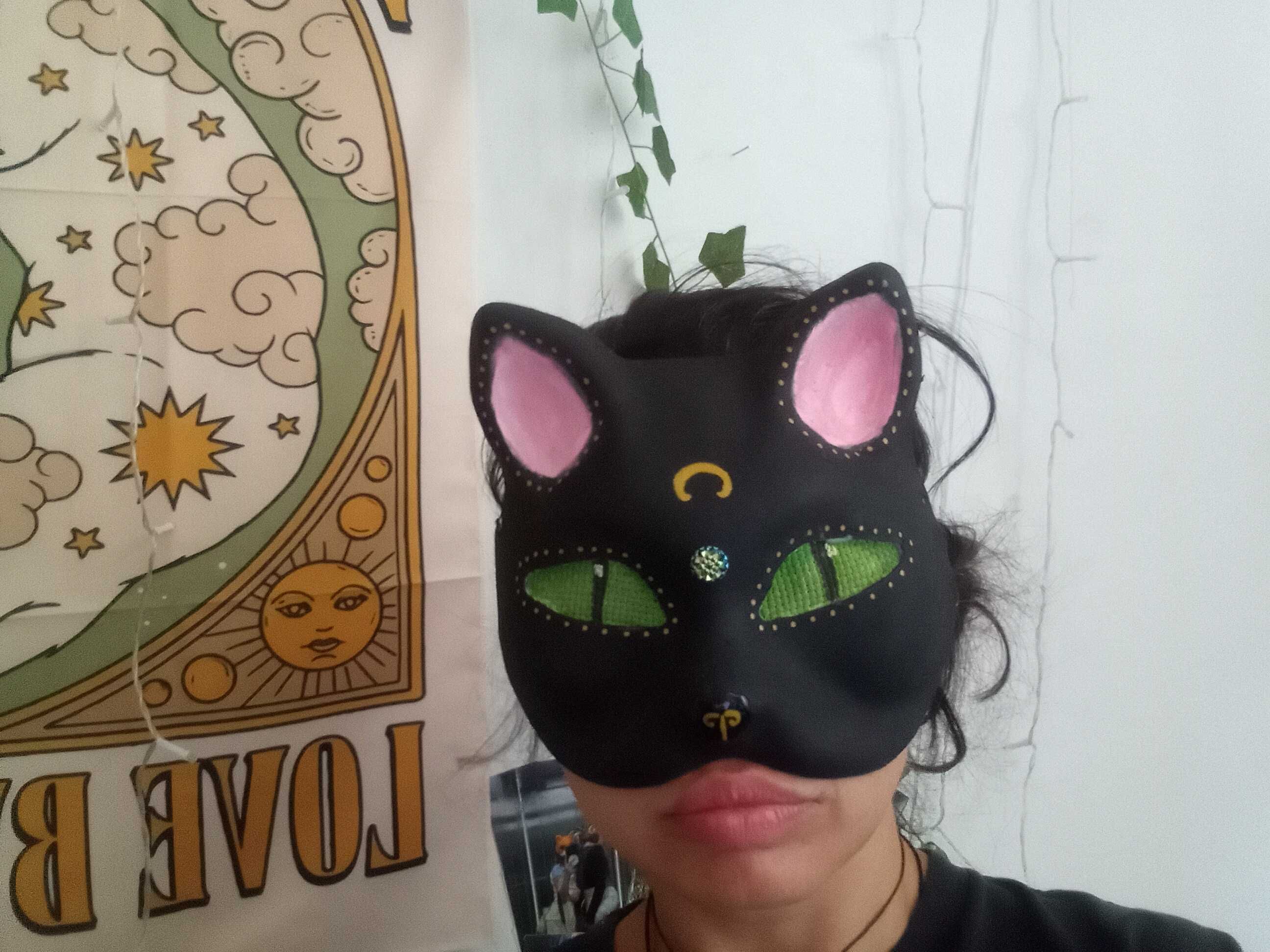 Maska Therian czarny kot , magia