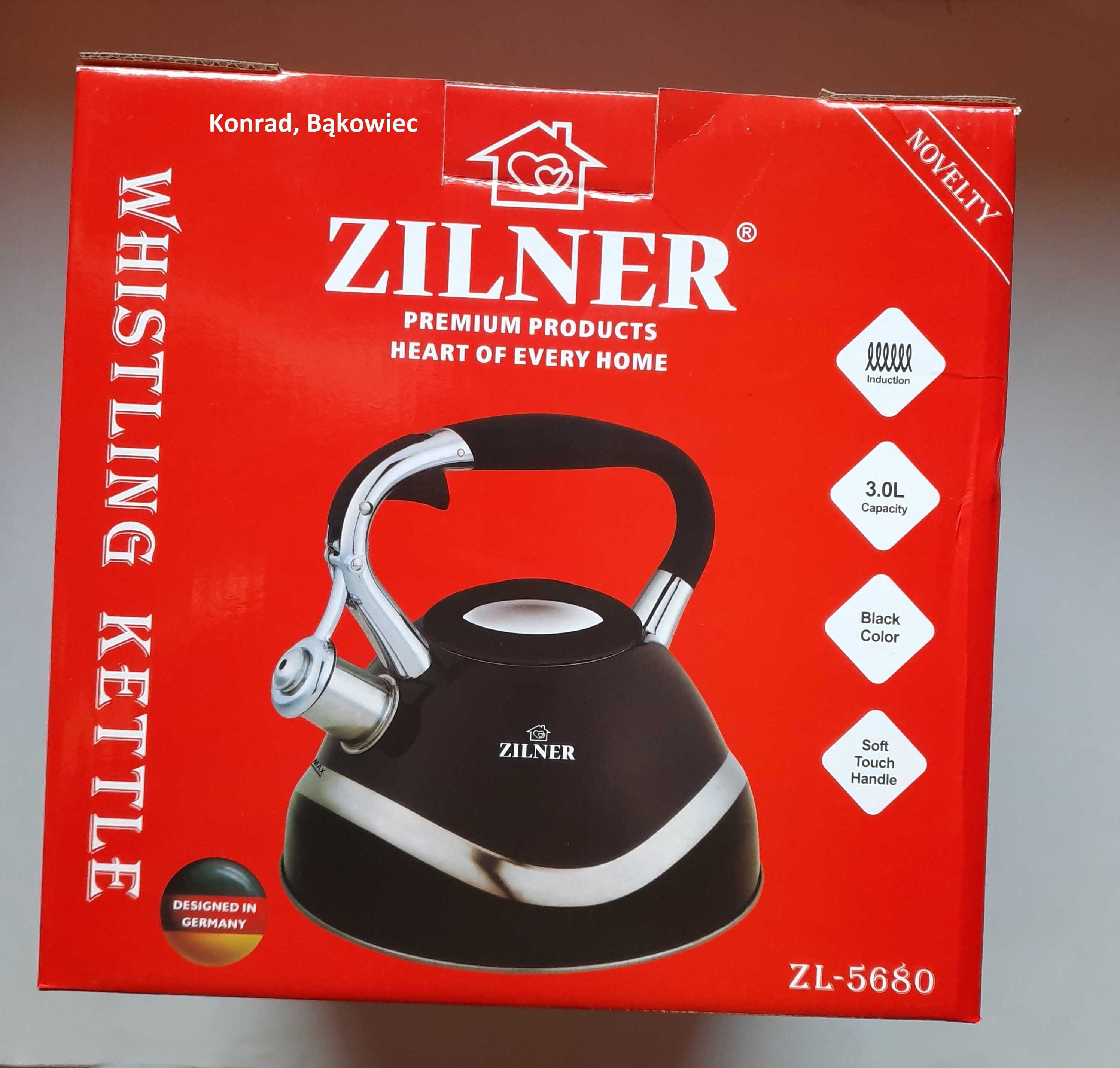 Czajnik 3L litry z gwizdkiem czarny na Gaz,Indukcję... czajniki ZILNER