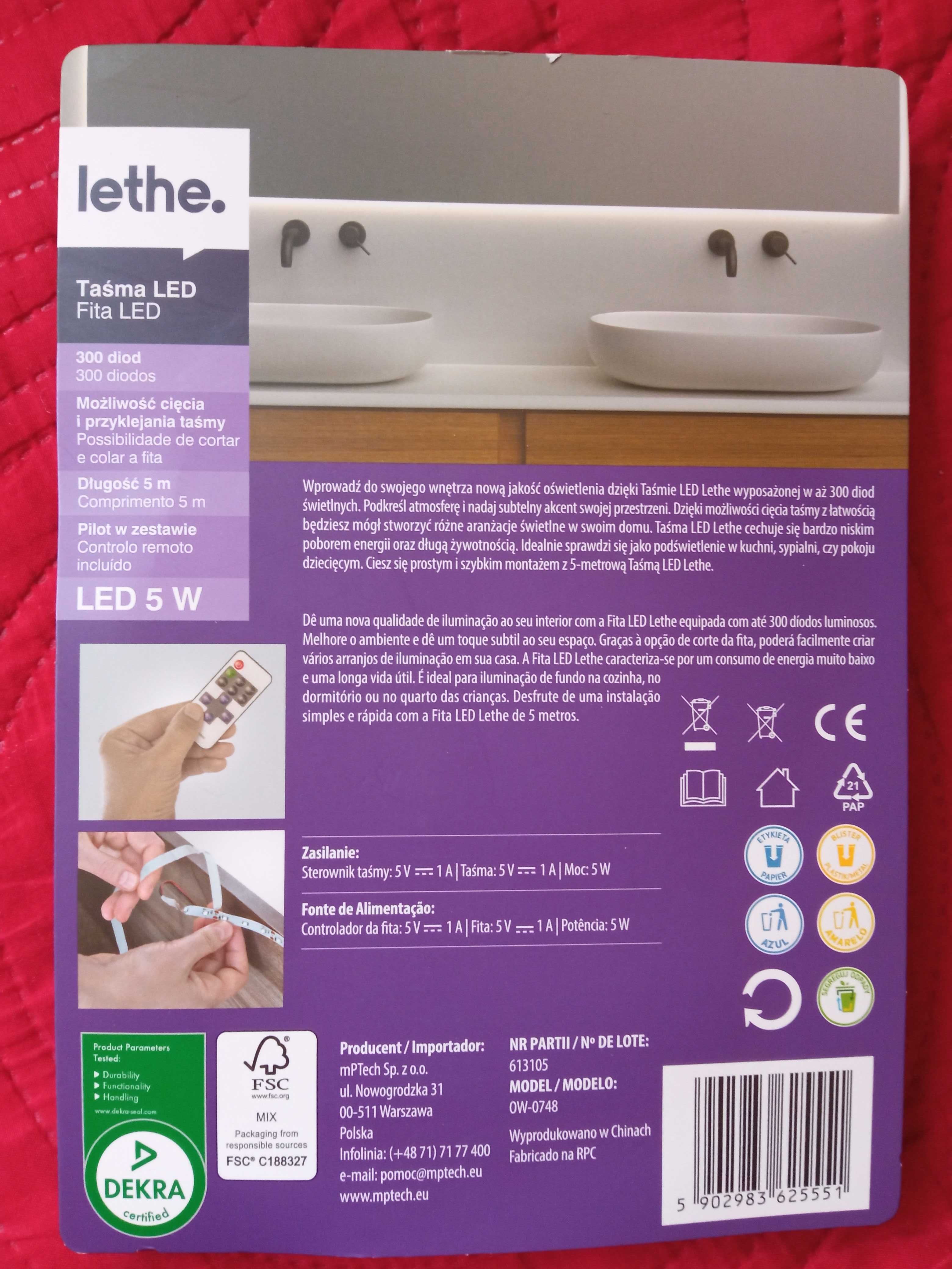 Taśma LED lethe 5 m, 300 diod + PILOT