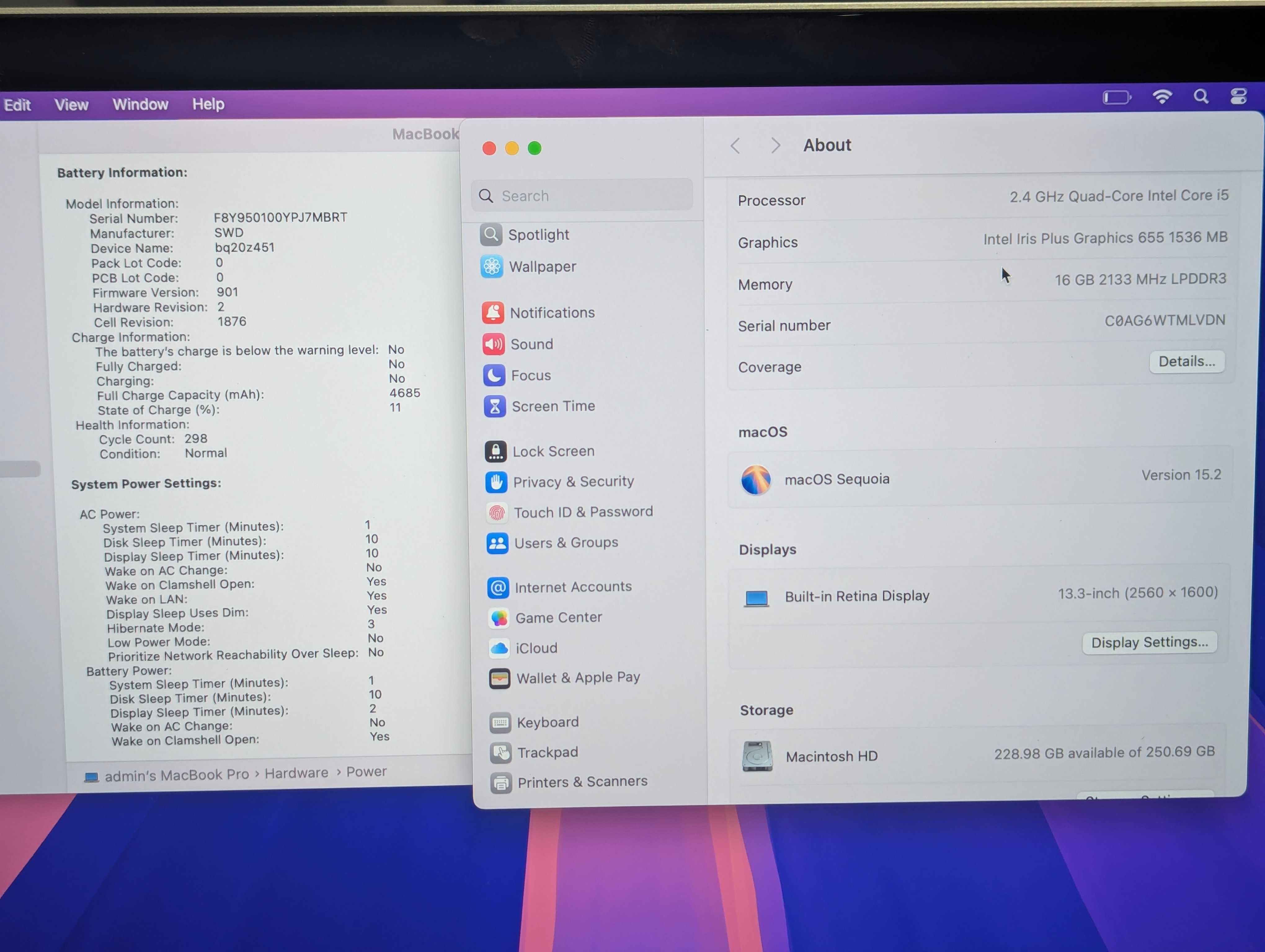 Macbook pro 13 2019 core i5 2.4ghz 16/256gb