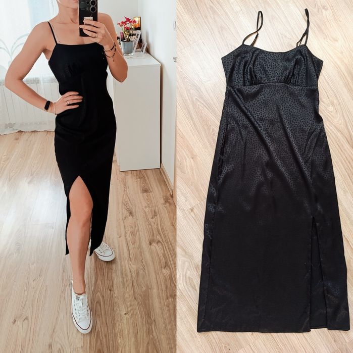 New Look nowa klasyczna czarna sukienka z rozcięciem