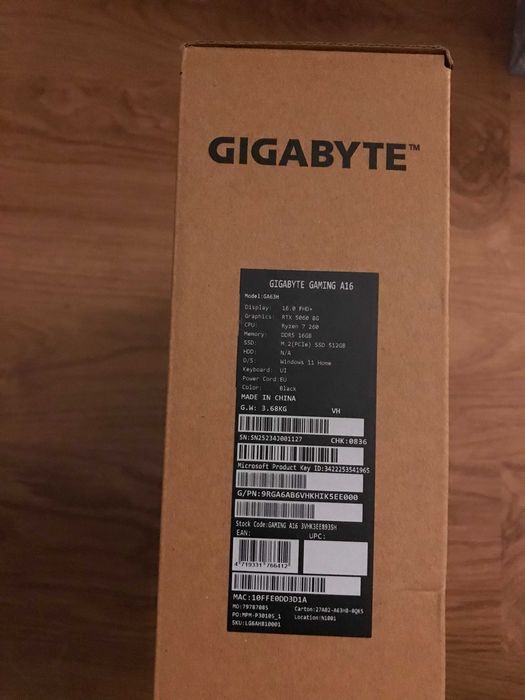 Nowy Laptop Gigabyte A16 - AMD Ryzen 7 260