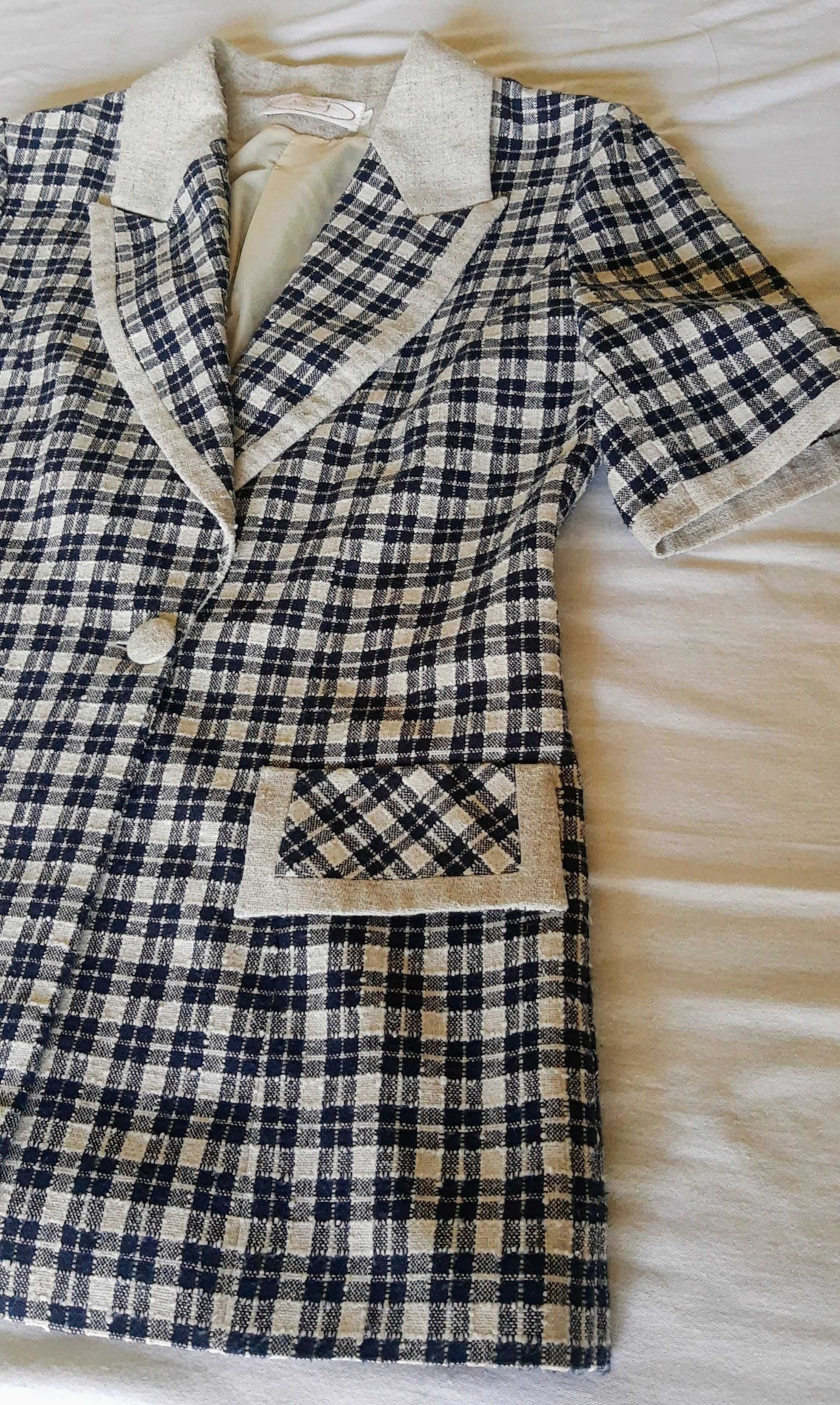Lniany żakiet w kratkę + spódnica