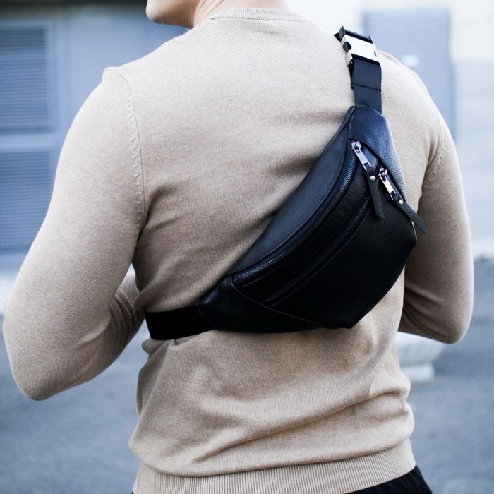 Шкіряна чоловіча сумка бананка, мужская кожаная бананка сумка барсетка