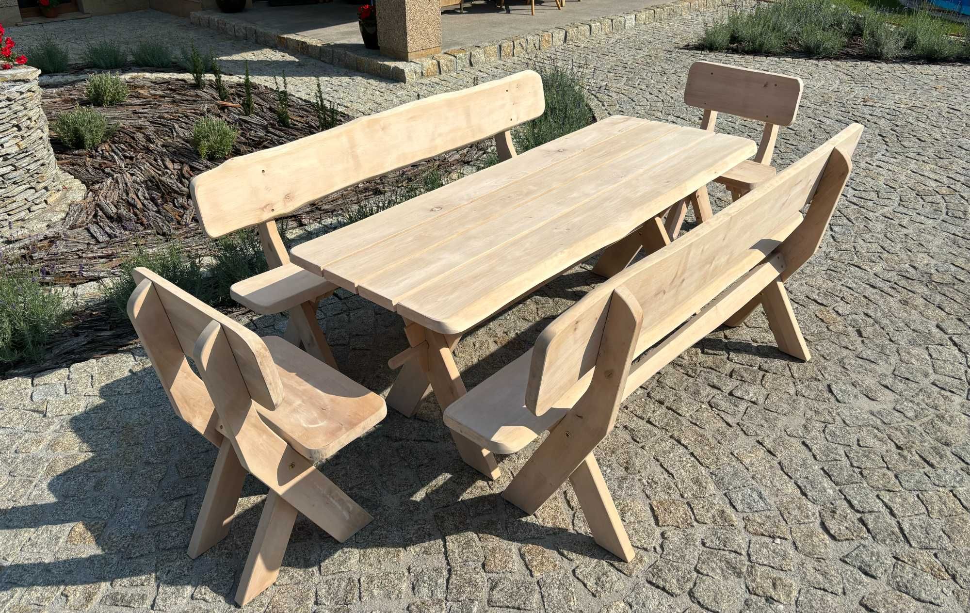 Meble ogrodowe solidne drewniane olchowe zestaw komplet OD RĘKI