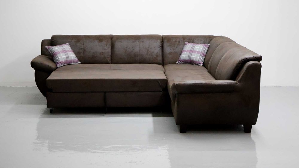 TLH Narożnik z funkcją spania ciemnobrązowa tkania rozkładana rogówka