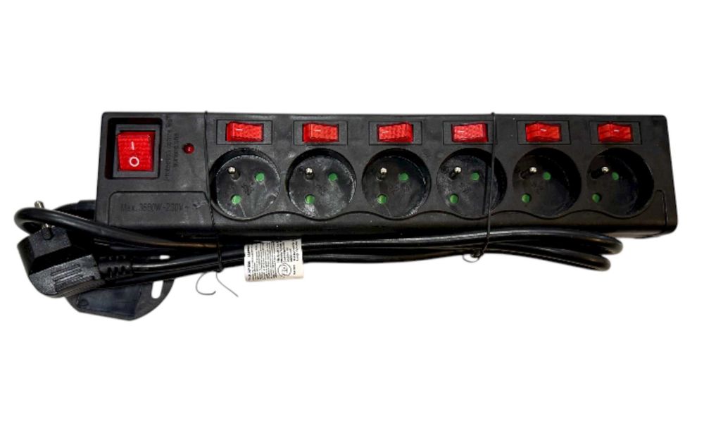 ELTA Listwa zasilająca/Przedłużacz 6 gniazd Przełączniki 1,4m 3680W