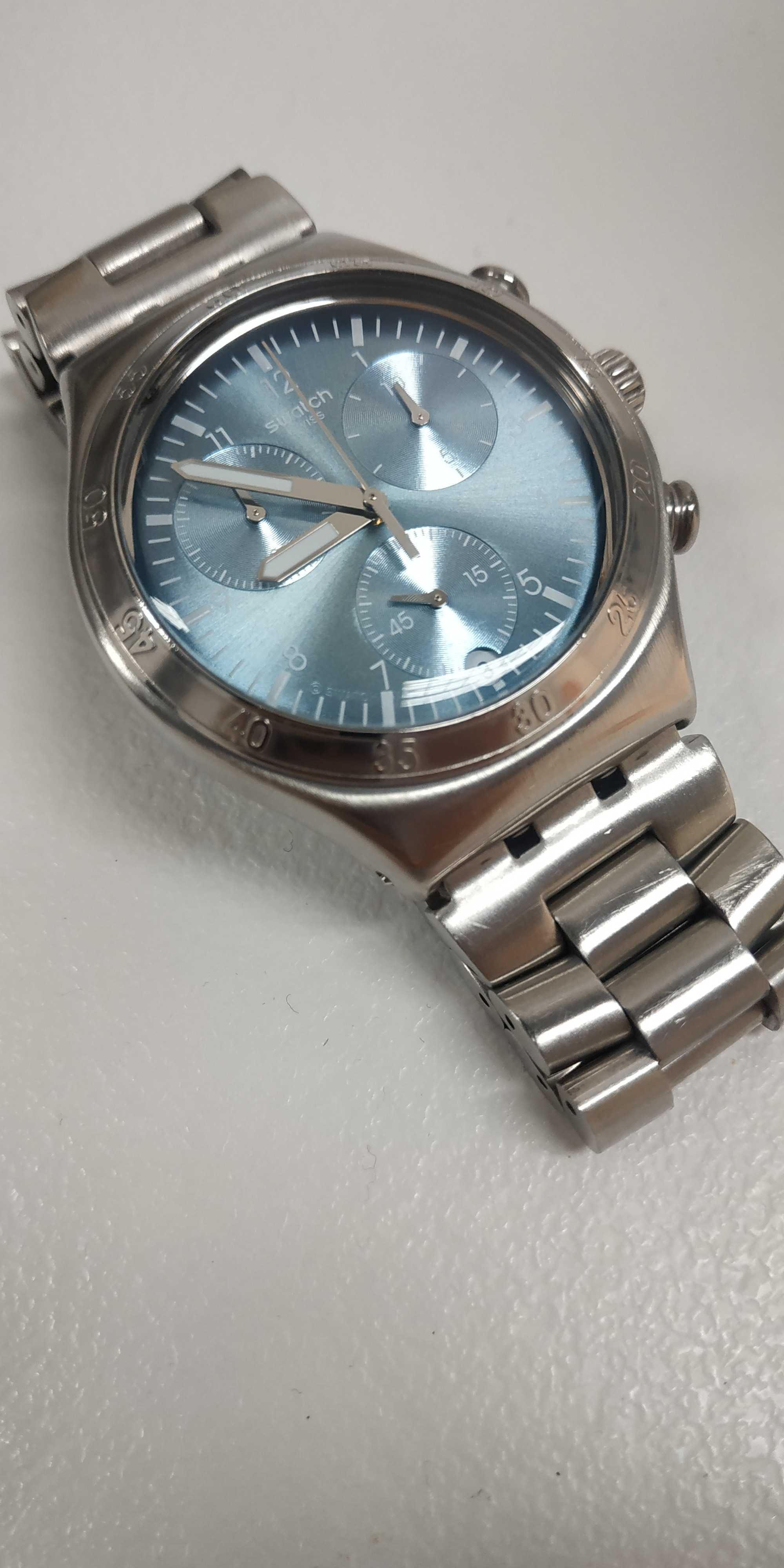 Zegarek swatch irony chrono ze stoperem srebrny błekitny