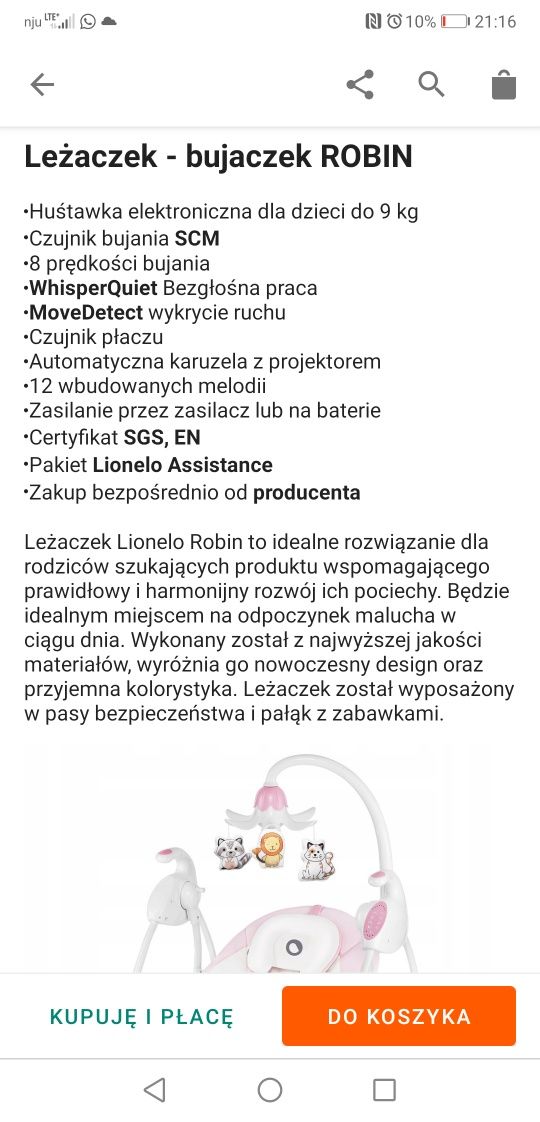 LIONELO ROBIN leżaczek Bujaczek