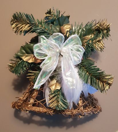 Dzwonek dekoracja Święta Boże Narodzenie gałązki kokarda pióra duży